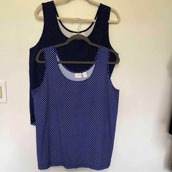 CHICOS BUNDLE (2) TANK POLKA DOT SIZE 3 (XL) SLEEVELESS NAVY DOT & DRK BLUE DOT - Picture 1 of 9